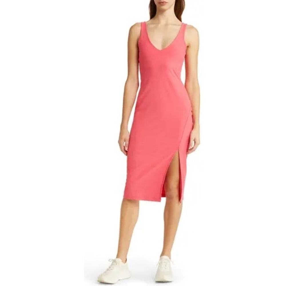 Beyond Yoga Inspire Space Dye Jersey Midi Tank Dress color: coral Size Small
